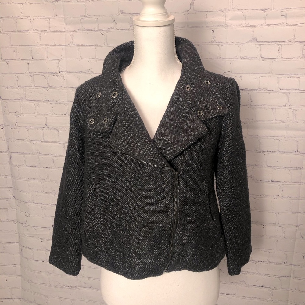 LOFT Stretch Tweed Moto Jacket! Sz M/P - Charcoal